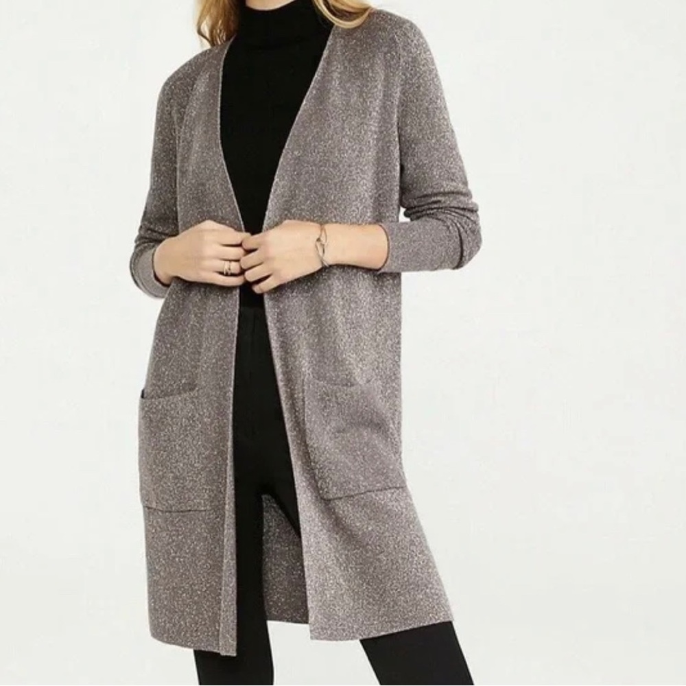 NWT Ann Taylor Long Shimmer Open Cardigan Sweater in a Shimmer Taupe XS